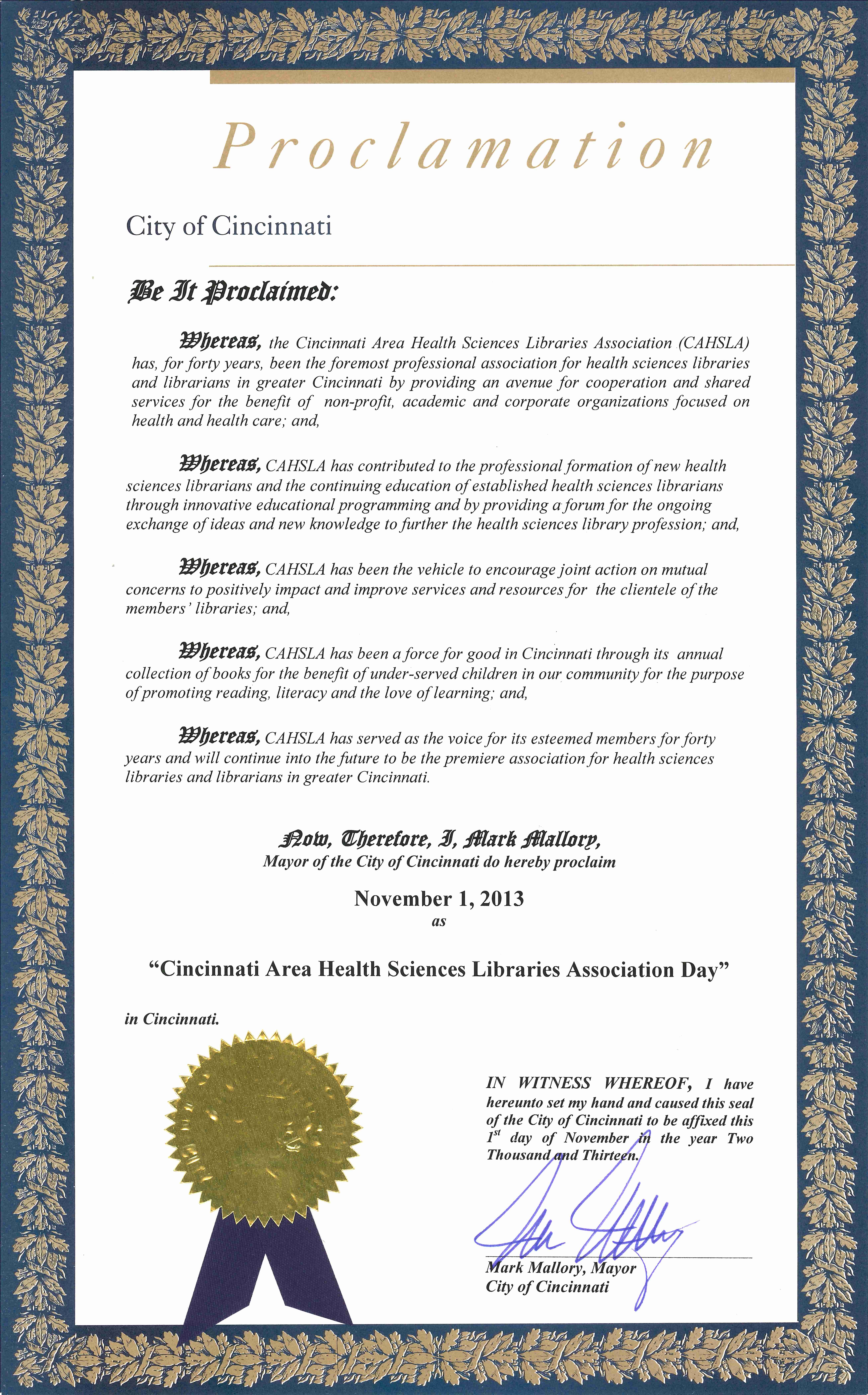 CAHSLA Proclamation